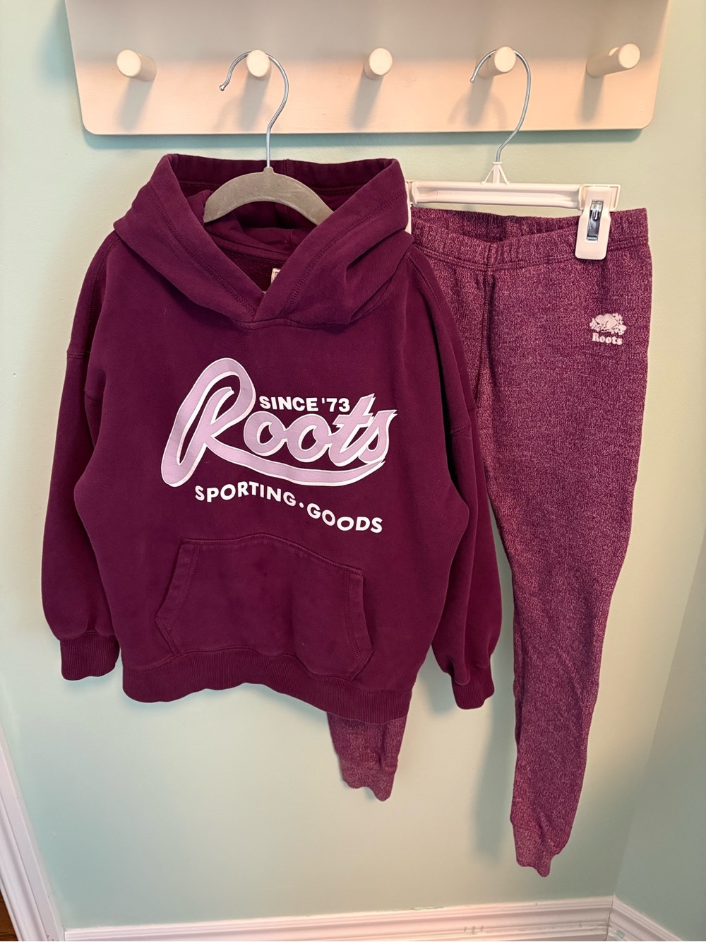 Roots Kids Burgundy Hoodie & Joggers — Maroon Two-Piece Set